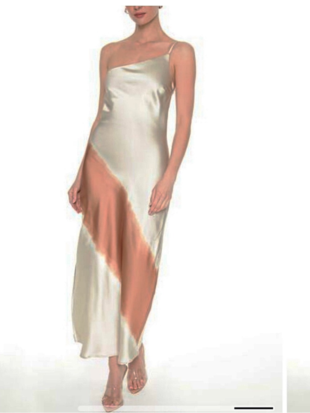 Satin One-Shoulder Maxi Dress in Cream and Copper